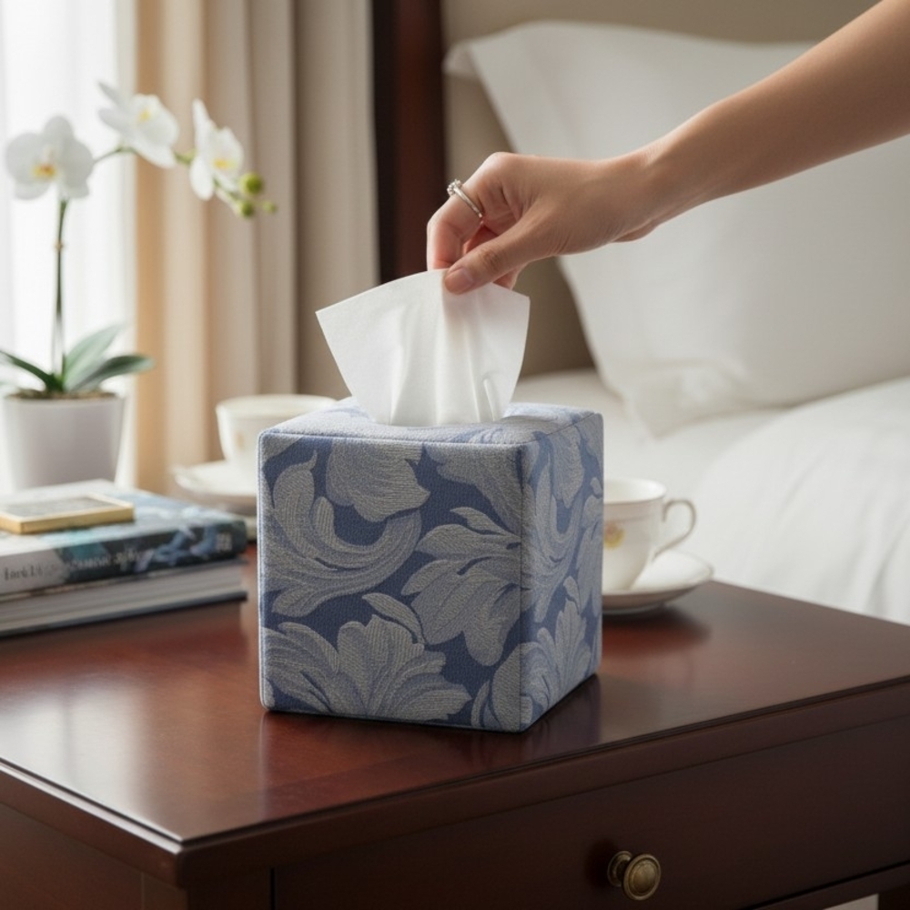 Source Unknown Blue Floral Tissue Box Cover